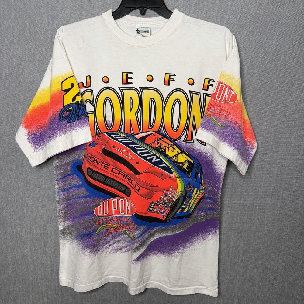 Vintage 1995 Jeff Gordon All Over Print Nascar Shirt XL Dupont Racing USA 90s